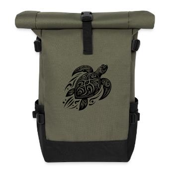 Kraftvolle Pazifik Schildkröte trifft Tribal - Rolltop Rucksack - Olive/Schwarz - Vorne