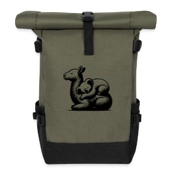 Schlafender Koala auf einem niedlichen Lama - Rolltop Rucksack - Olive/Schwarz - Vorne