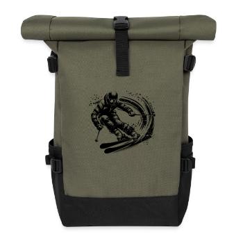 Skifahrer in voller Fahrt auf Pulverschnee Piste - Rolltop Rucksack - Olive/Schwarz - Vorne