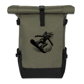 Wintersport Snowboarderin im Action Sprung - Rolltop Rucksack - Olive/Schwarz - Vorne