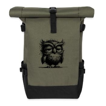 Morgenmuffel Eule mit Federn und Style - Rolltop Rucksack - Olive/Schwarz - Vorne