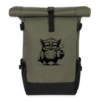Sleepy Wisdom – Owl Edition with Pillow - Roll Top Backpack - olive/black - Front