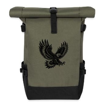 Adler mit ausgebreiteten Flügeln in Bewegung - Rolltop Rucksack - Olive/Schwarz - Vorne