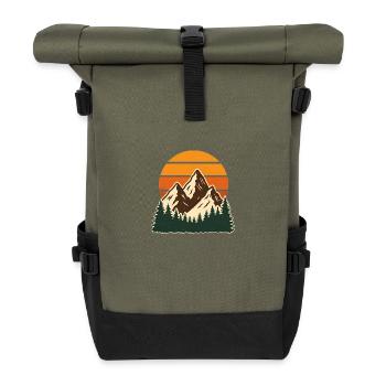 Retro Mountain Forest Adventure Scene - Roll Top Backpack - olive/black - Front