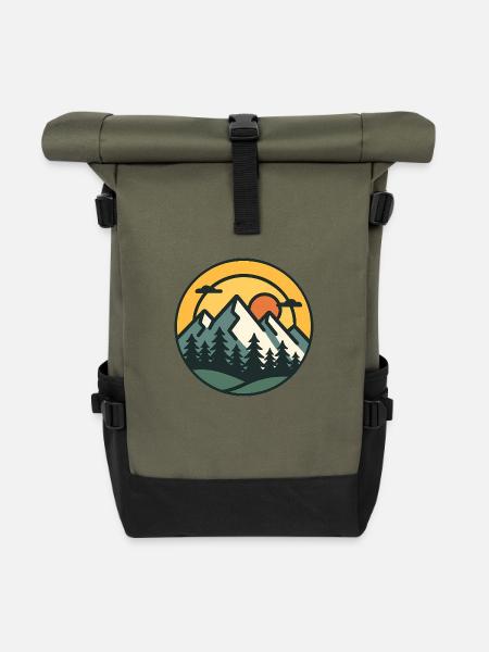 Berg Sonnenuntergang Abenteuer Kunst - Rolltop Rucksack - Olive/Schwarz