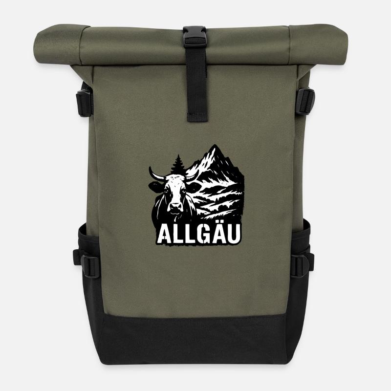 Allgauer Berge mit Kuh - Rolltop Rucksack - Olive/Schwarz