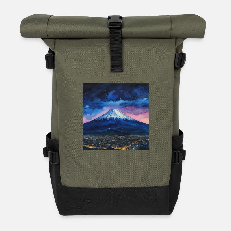 Sternennacht über Fuji - Rolltop Rucksack - Olive/Schwarz