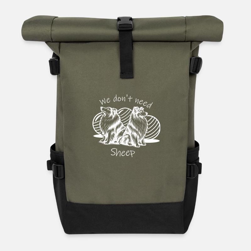 Treibball (weiß) mit Text - Rolltop Rucksack - Olive/Schwarz
