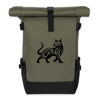 Cat Art in Tribal Style Cat Lover - Roll Top Backpack - olive/black - Front