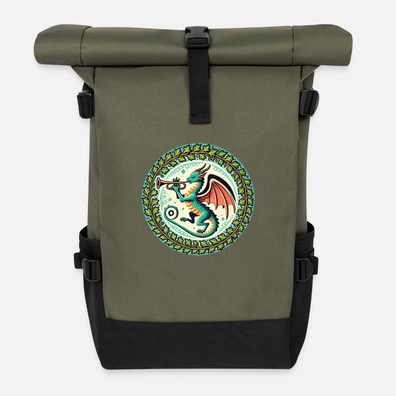 Dragon trompette - Sac à dos roll top - olive/noir