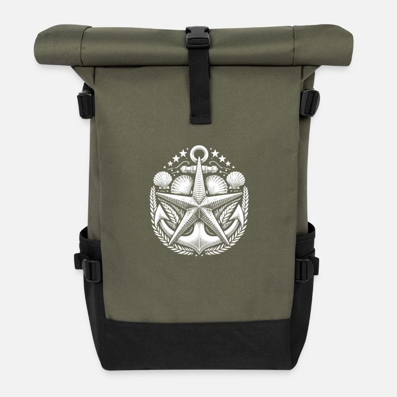 Seestern Anker Logo - Rolltop Rucksack - Olive/Schwarz
