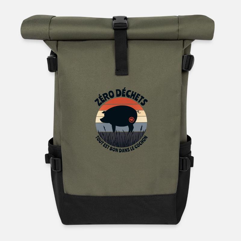 Dans le cochon tout est bon - Sac à dos roll top - olive/noir