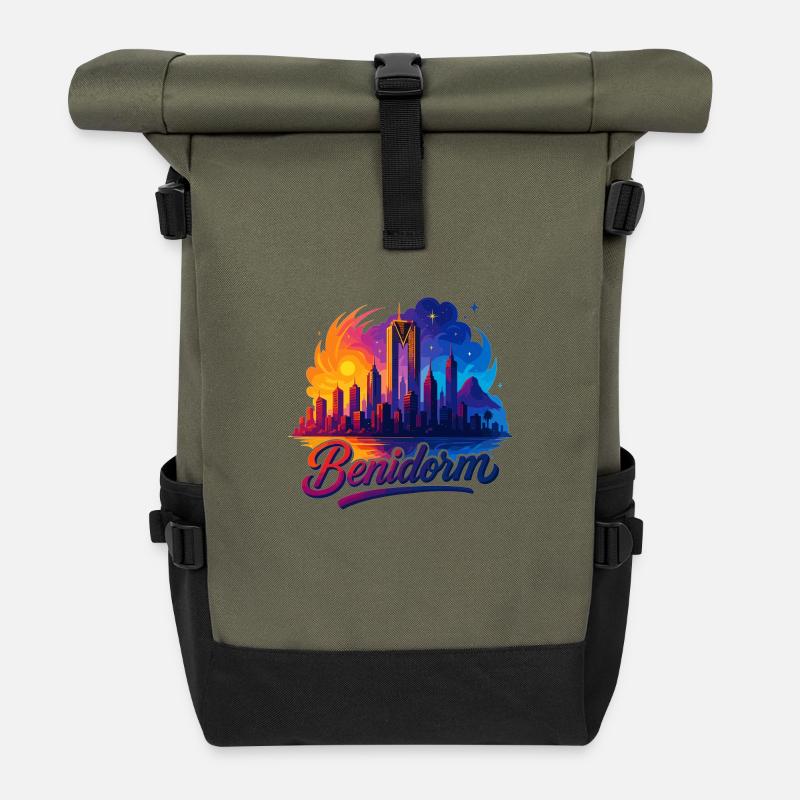 Benidorm Stadt Spanien Silhouette Geschenk - Rolltop Rucksack - Olive/Schwarz