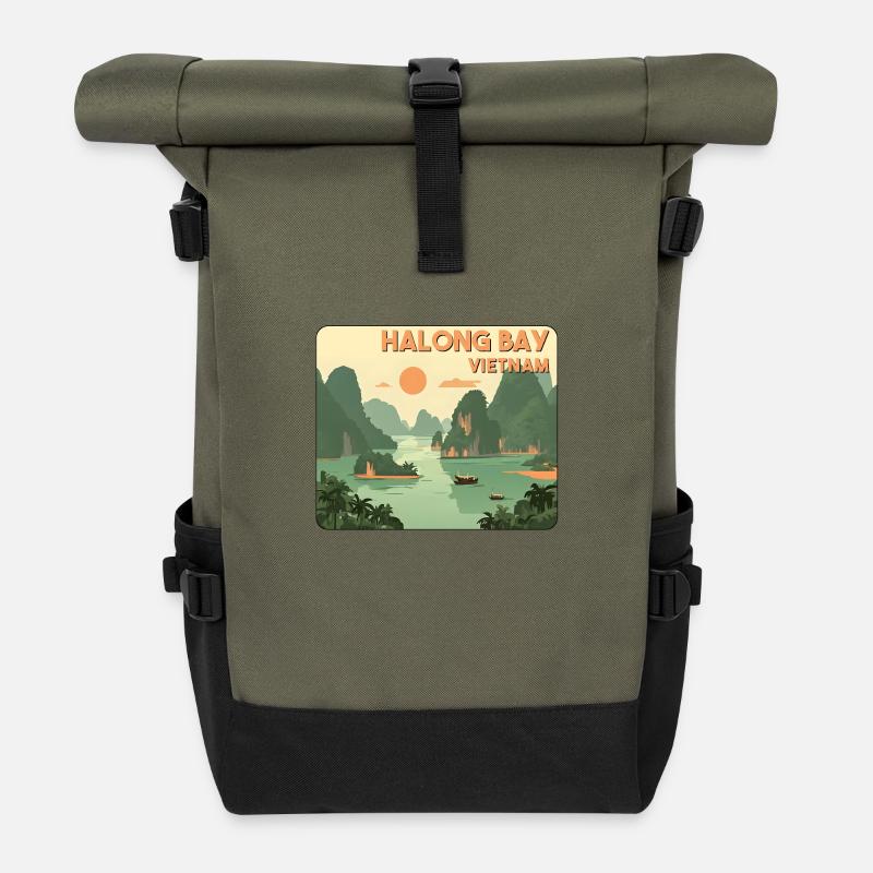 Halong Bucht Vietnam - Rolltop Rucksack - Olive/Schwarz