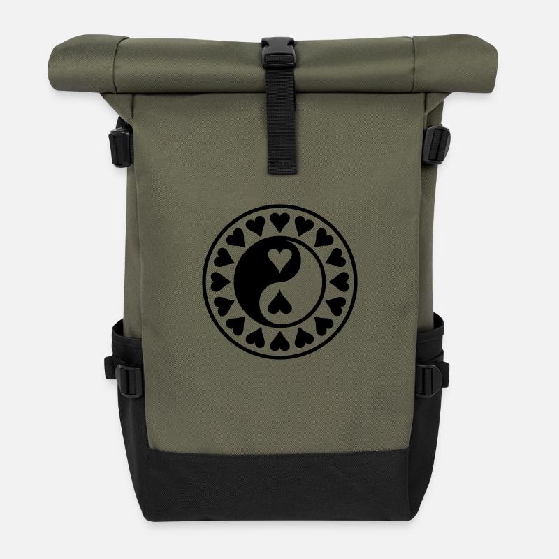 Yin Yang mit Hertzen - Rolltop Rucksack - Olive/Schwarz
