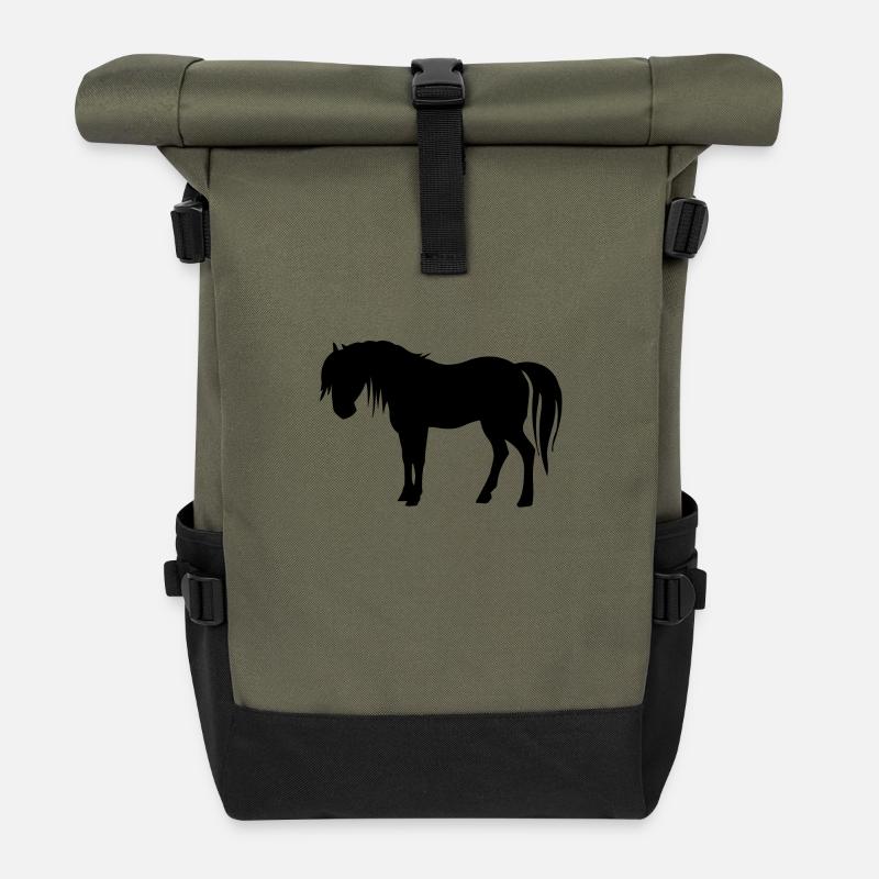horses - Roll Top Backpack - olive/black