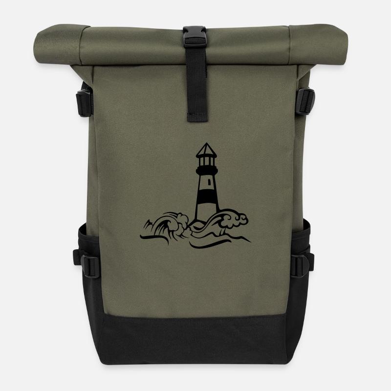 leuchtturm sturm welle - Rolltop Rucksack - Olive/Schwarz
