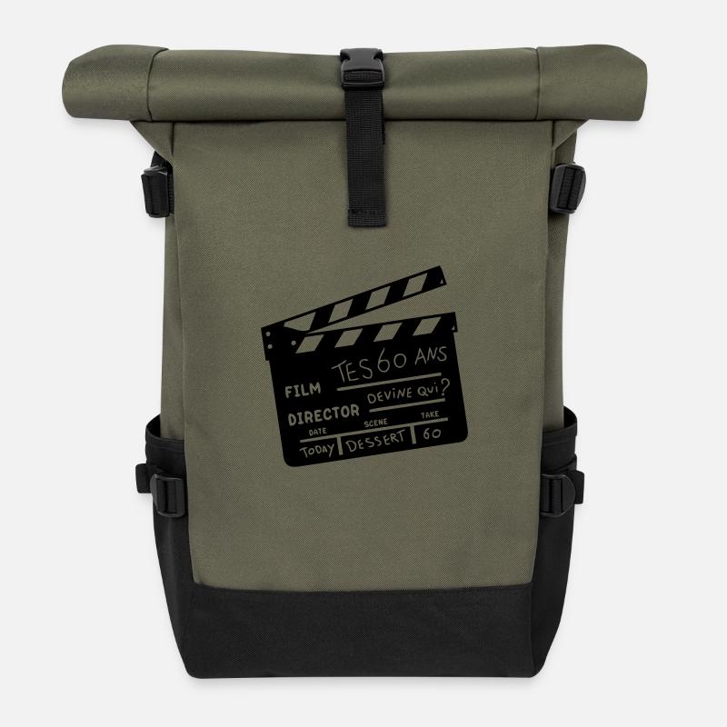 60 Jahre Kino klatschen - Rolltop Rucksack - Olive/Schwarz