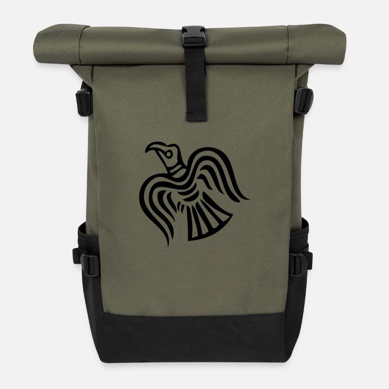 Wikinger Rabe Hugin - Rolltop Rucksack - Olive/Schwarz