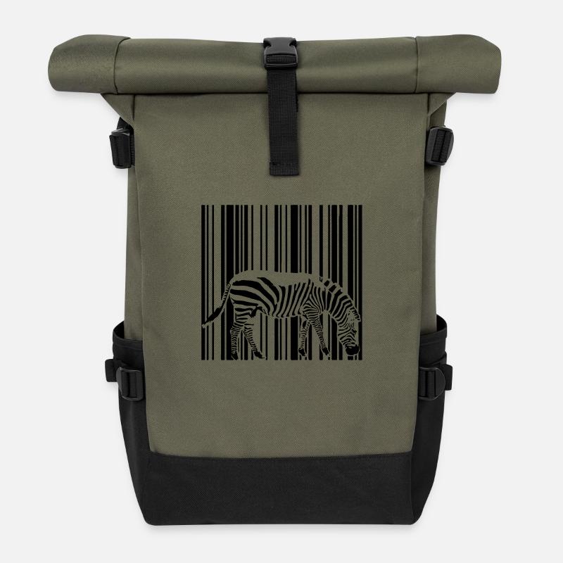 code à barres zèbre - Sac à dos roll top - olive/noir