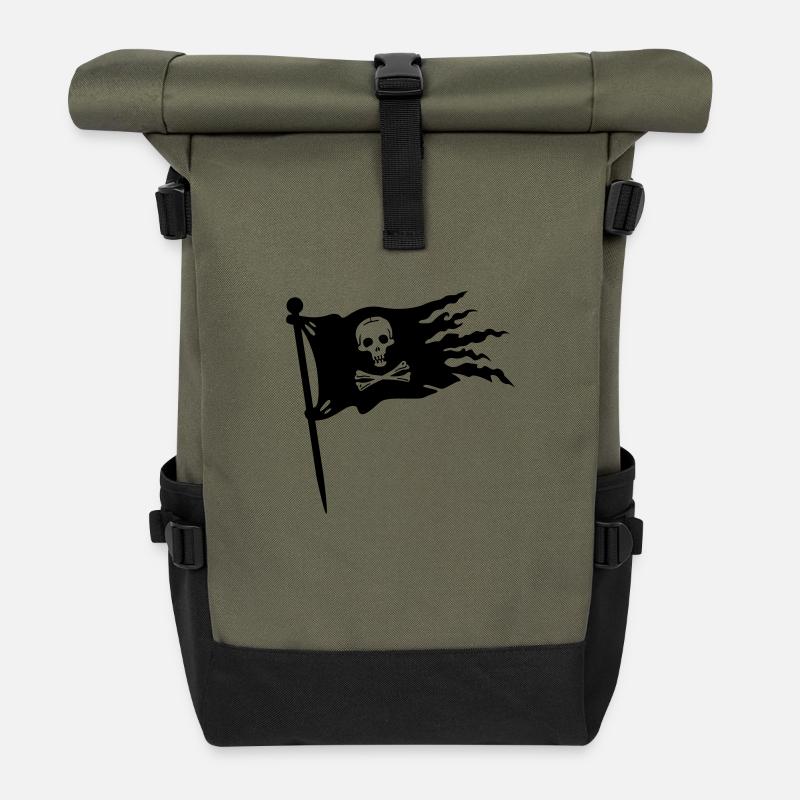 pirates flag - Roll Top Backpack - olive/black
