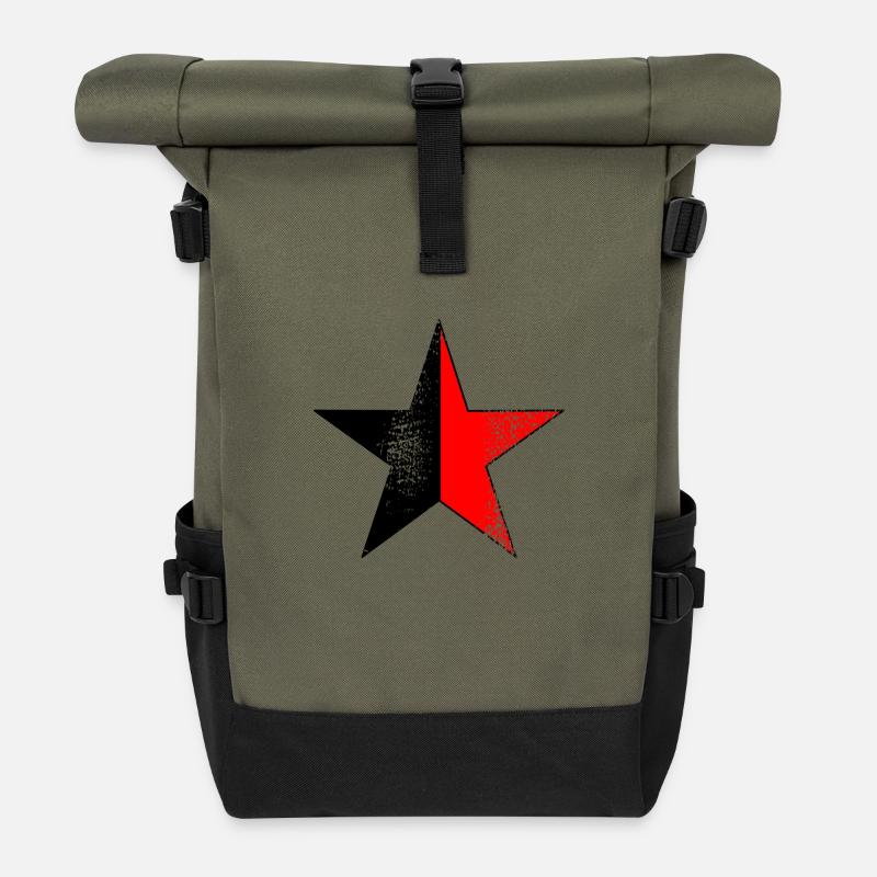 Stern schwarz-rot - Rolltop Rucksack - Olive/Schwarz