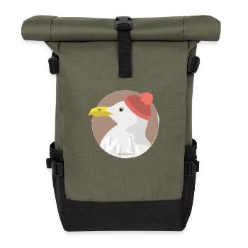 Möwe rote Mütze | moin - Rolltop Rucksack - Olive/Schwarz - Vorne