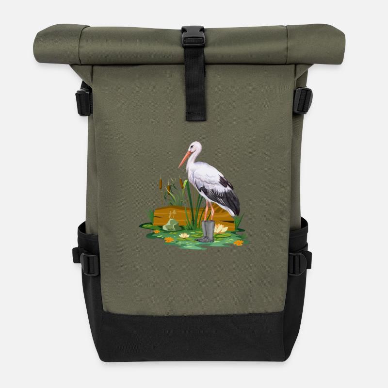 Storch in Gummistiefel - Rolltop Rucksack - Olive/Schwarz