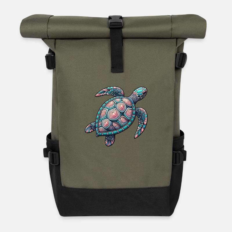 Tortue de mer décorative - Sac à dos roll top - olive/noir