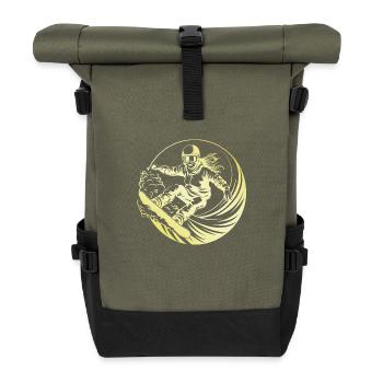 Snowboarding Woman - Roll Top Backpack - olive/black - Front