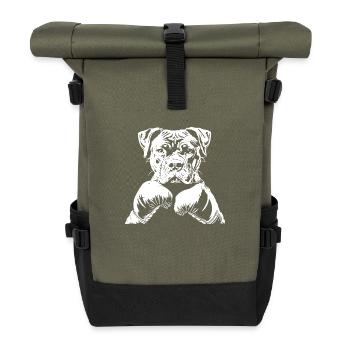 Hund Boxer Boxen MMA Kampfsport - Rolltop Rucksack - Olive/Schwarz - Vorne