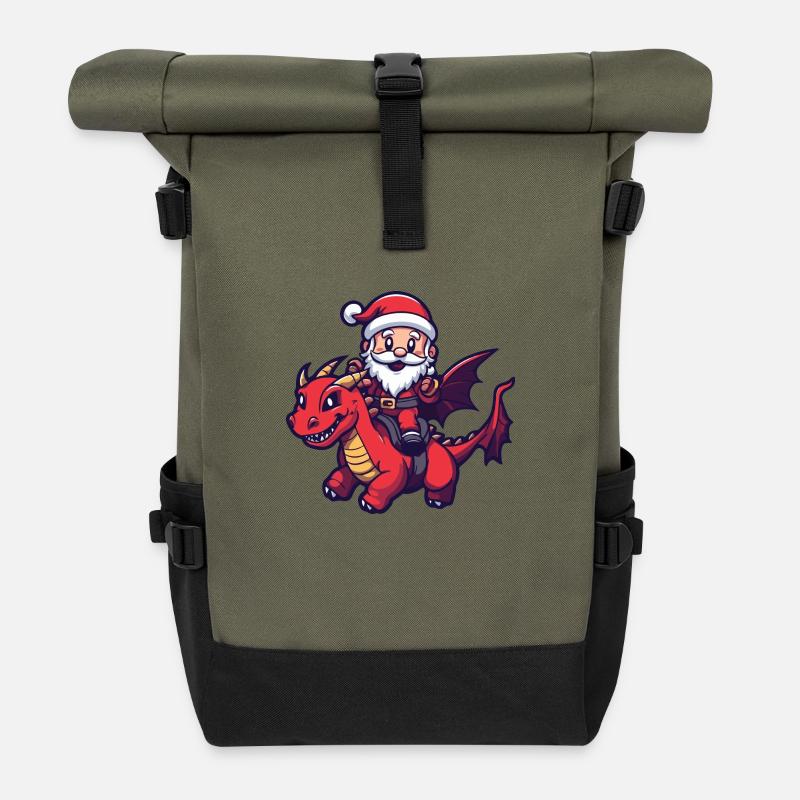 Drache Weihnachtsmann - Rolltop Rucksack - Olive/Schwarz