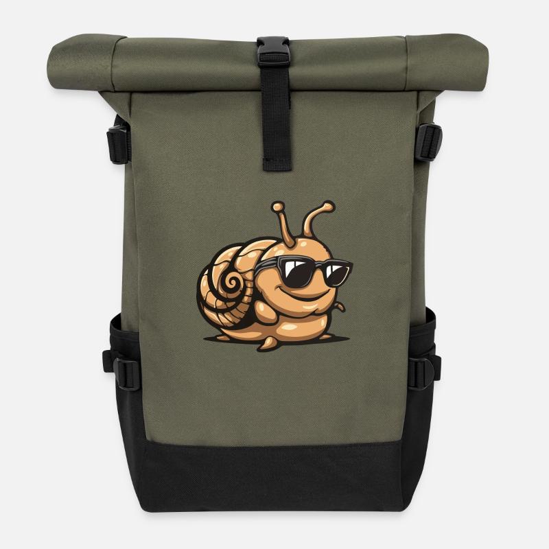 Snail Comic Cool - Roll Top Backpack - olive/black