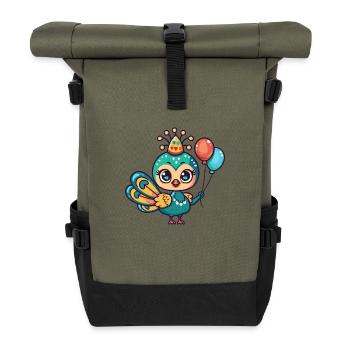 Peacock Bird Birthday Baby - Roll Top Backpack - olive/black - Front