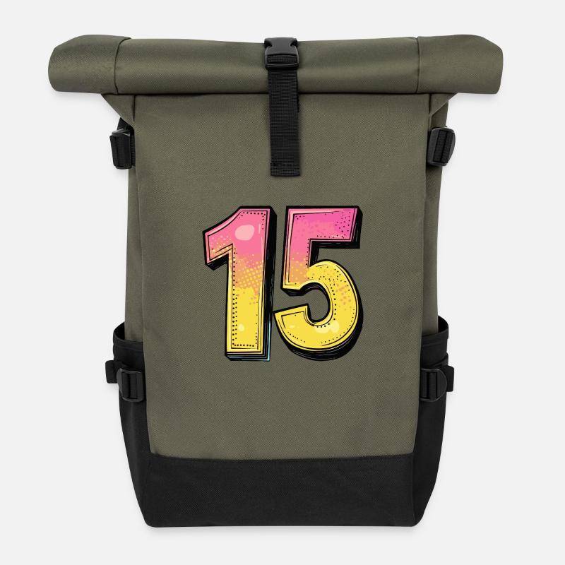 15 Number Colorful - Roll Top Backpack - olive/black
