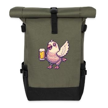 Dove Bird Pixel Beer - Roll Top Backpack - olive/black - Front