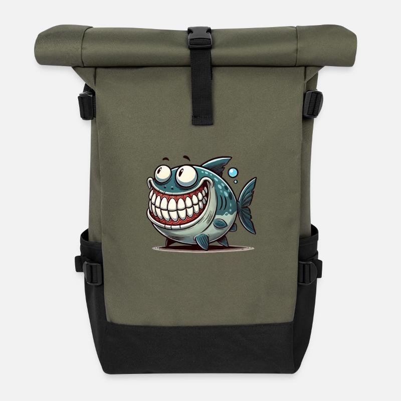 piranha comic - Rolltop Rucksack - Olive/Schwarz