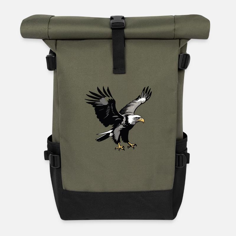 Adler - Cute Bird Sticker - Rolltop Rucksack - Olive/Schwarz