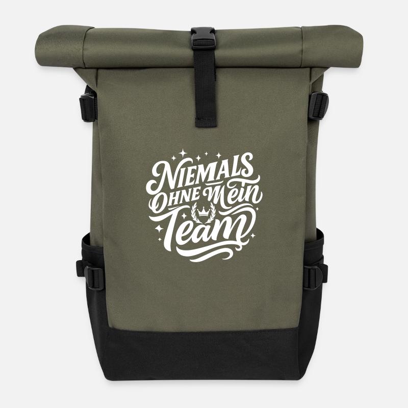 Niemals Ohne Mein Team - Rolltop Rucksack - Olive/Schwarz