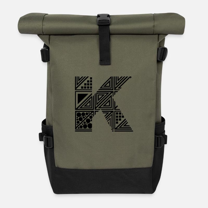 lettre K - Sac à dos roll top - olive/noir