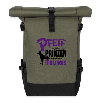 Hundeshirt: Ich nehm den Malinois - Rolltop Rucksack - Olive/Schwarz - Vorne