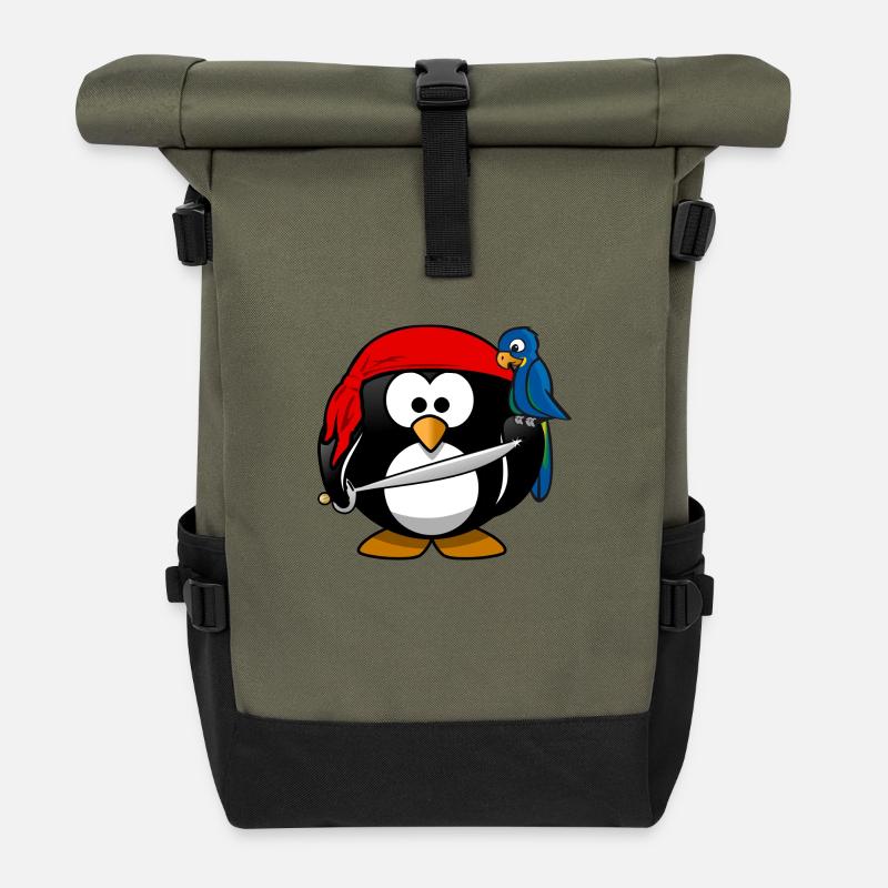 Pirate Penguin - Roll Top Backpack - olive/black