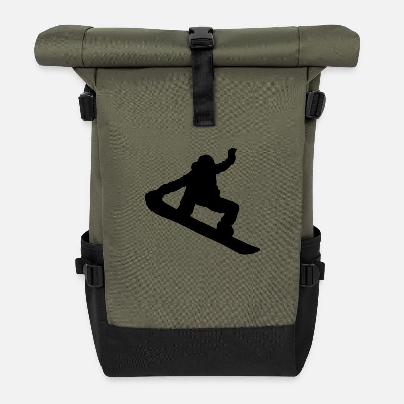 Snowboarder Silhouette - Roll Top Backpack - olive/black