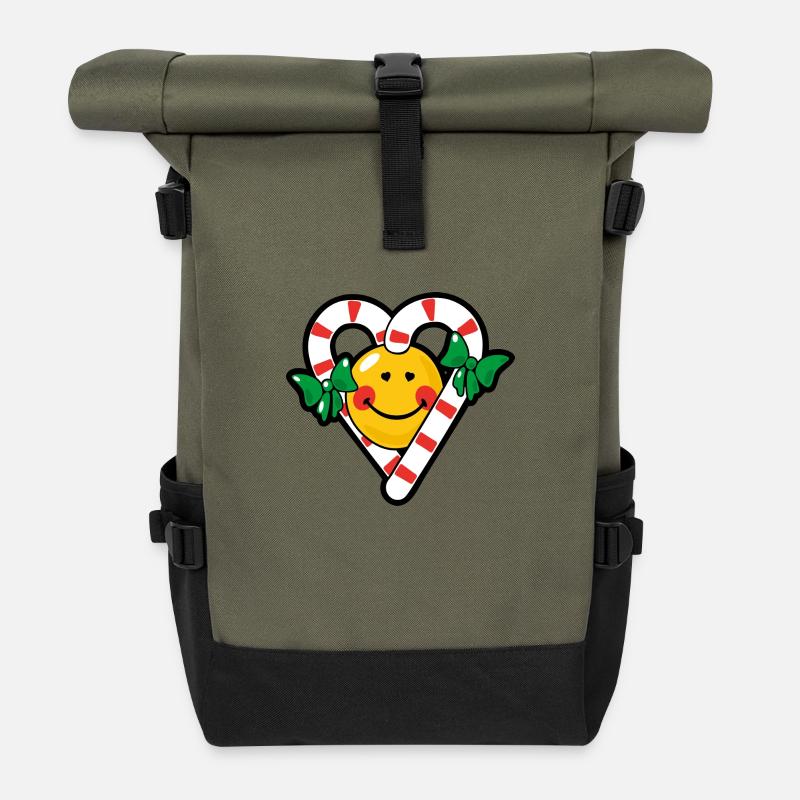 Smiley Christmas Candy Love - Rolltop Rucksack - Olive/Schwarz