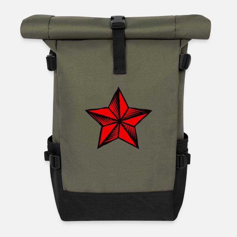 Stern red star - Rolltop Rucksack - Olive/Schwarz