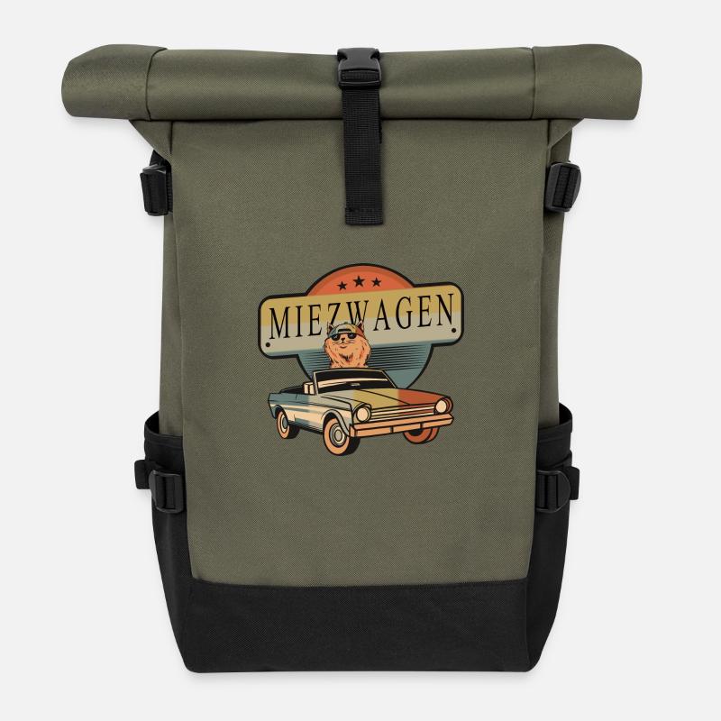 Coole Katzen Auto - Rolltop Rucksack - Olive/Schwarz