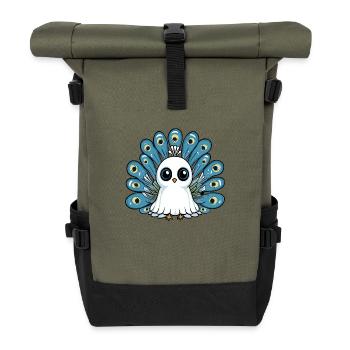 Peacock Bird Halloween Comic Ghost - Roll Top Backpack - olive/black - Front