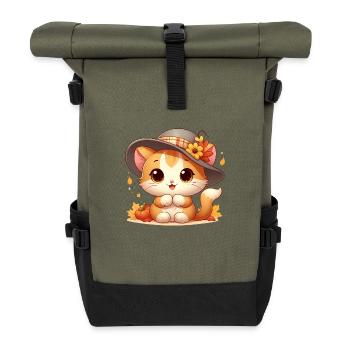 Autumn Cat3 - Roll Top Backpack - olive/black - Front