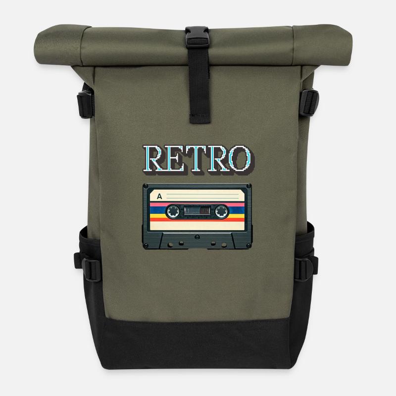 Retro Cassette - Roll Top Backpack - olive/black