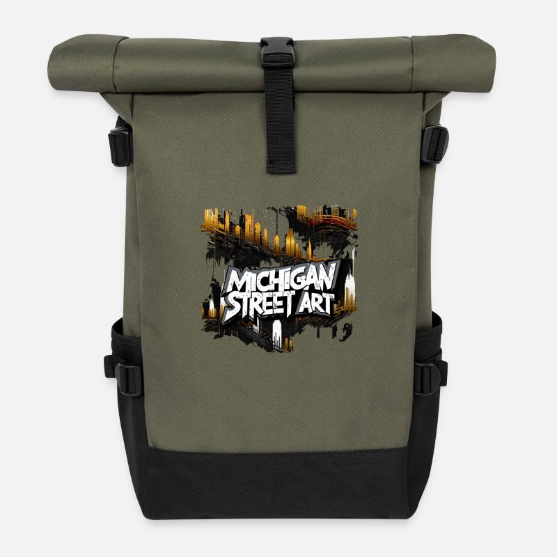 michigan Straßenkunst 74elements - Rolltop Rucksack - Olive/Schwarz